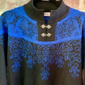 Tyrolia Skiwear Blue & Black Vintage Wool-Blend Sweater Size: Small